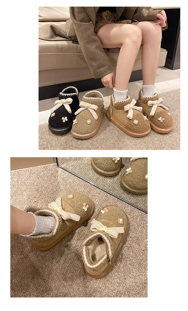Warm Edge New Snow Boots Women's Winter Warm Cute Bear Outer Wear Bow High-top EVA Thick Cotton Shoes — feature 9