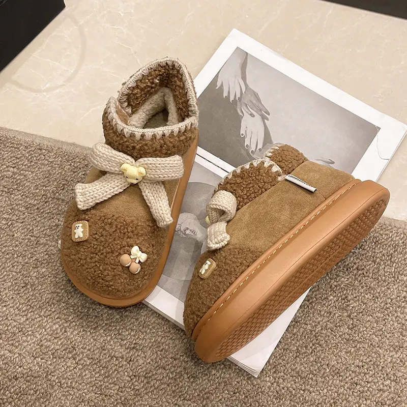 Warm Edge New Snow Boots Women's Winter Warm Cute Bear Outer Wear Bow High-top EVA Thick Cotton Shoes