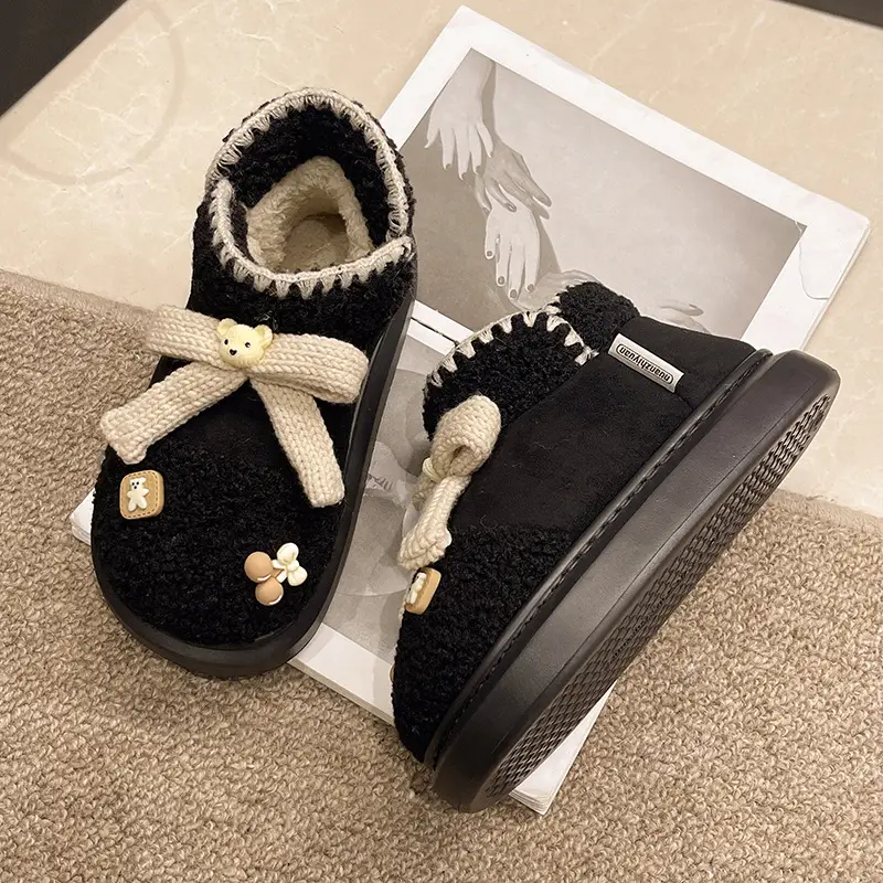 Warm Edge New Snow Boots Women's Winter Warm Cute Bear Outer Wear Bow High-top EVA Thick Cotton Shoes