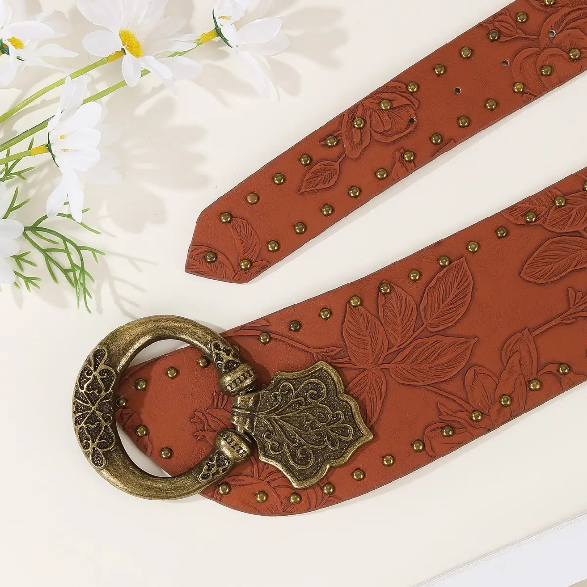 Brown Punk Belt with Joker Buckle Design - Image 6