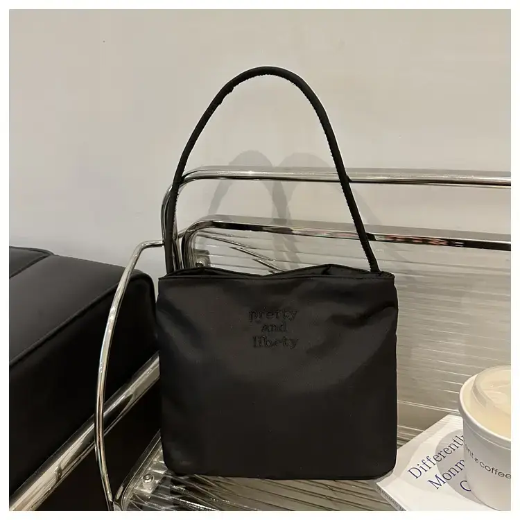 Women's Black Shoulder Bag with Warm Wool Top