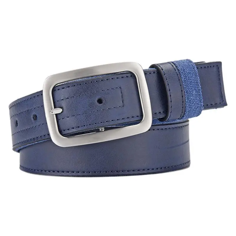 Men's Blue Faux Leather Pin Buckle Belt