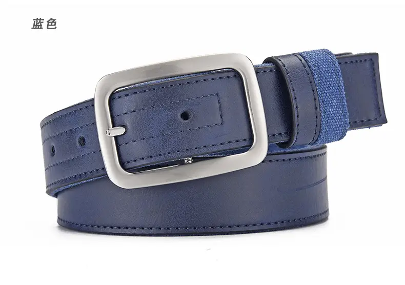Men's Blue Faux Leather Pin Buckle Belt — feature 10