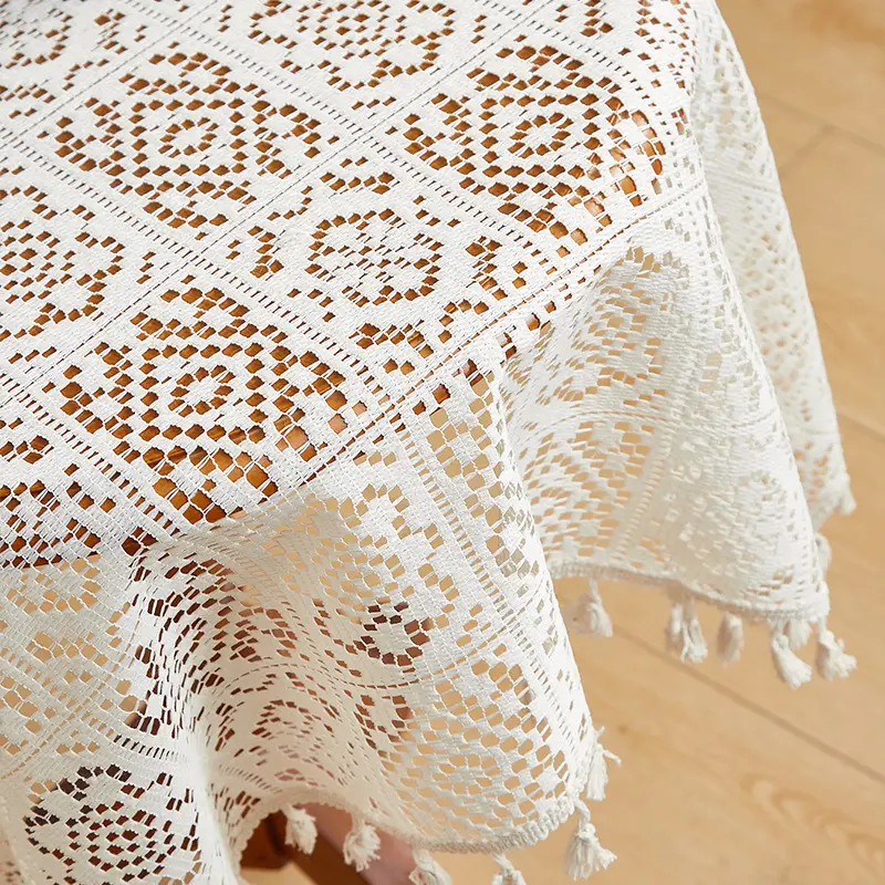 American Style Vintage Pastoral Hollow Crochet Tablecloth Rectangular Round Dining Table Coffee Table Tablecloth Cabinet Cover Towel Household