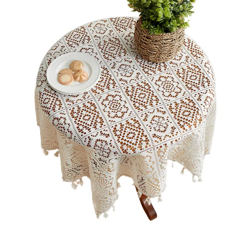 American Style Vintage Pastoral Hollow Crochet Tablecloth Rectangular Round Dining Table Coffee Table Tablecloth Cabinet Cover Towel Household