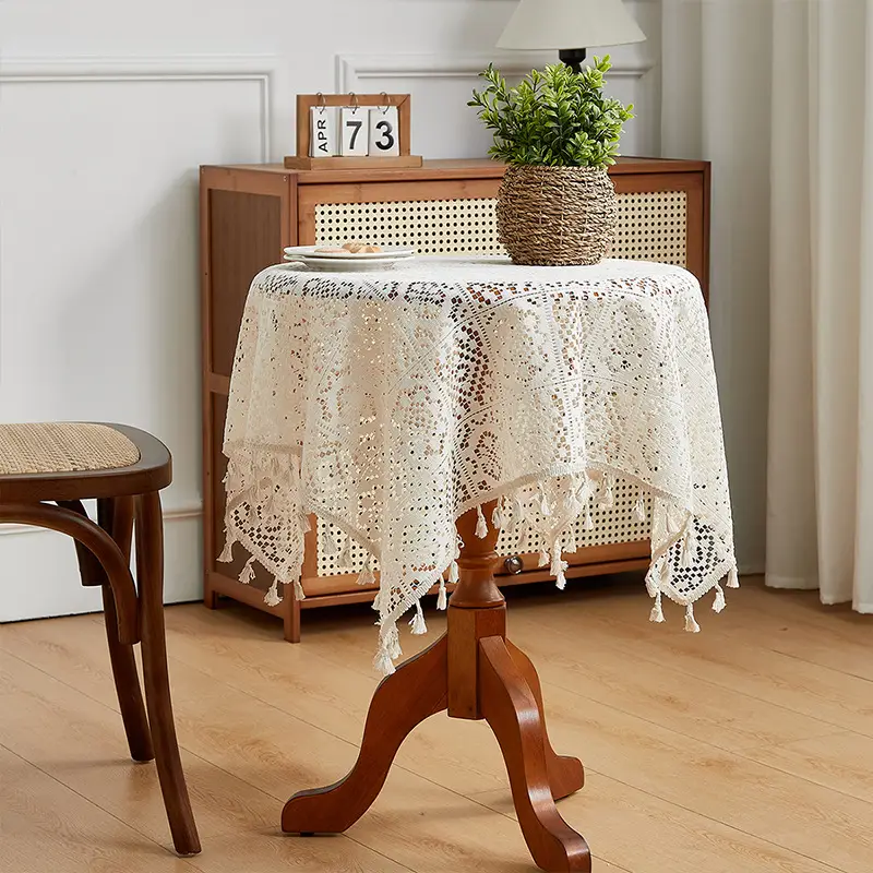 American Style Vintage Pastoral Hollow Crochet Tablecloth Rectangular Round Dining Table Coffee Table Tablecloth Cabinet Cover Towel Household — feature 2