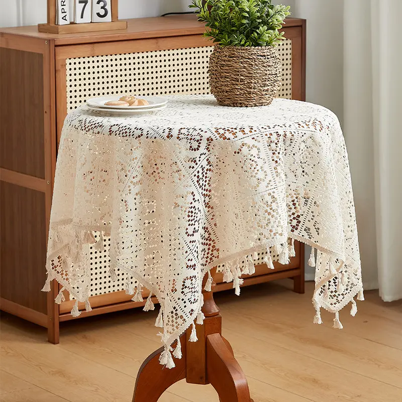 American Style Vintage Pastoral Hollow Crochet Tablecloth Rectangular Round Dining Table Coffee Table Tablecloth Cabinet Cover Towel Household — feature 3