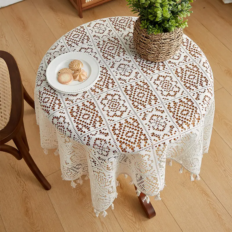American Style Vintage Pastoral Hollow Crochet Tablecloth Rectangular Round Dining Table Coffee Table Tablecloth Cabinet Cover Towel Household — feature 5