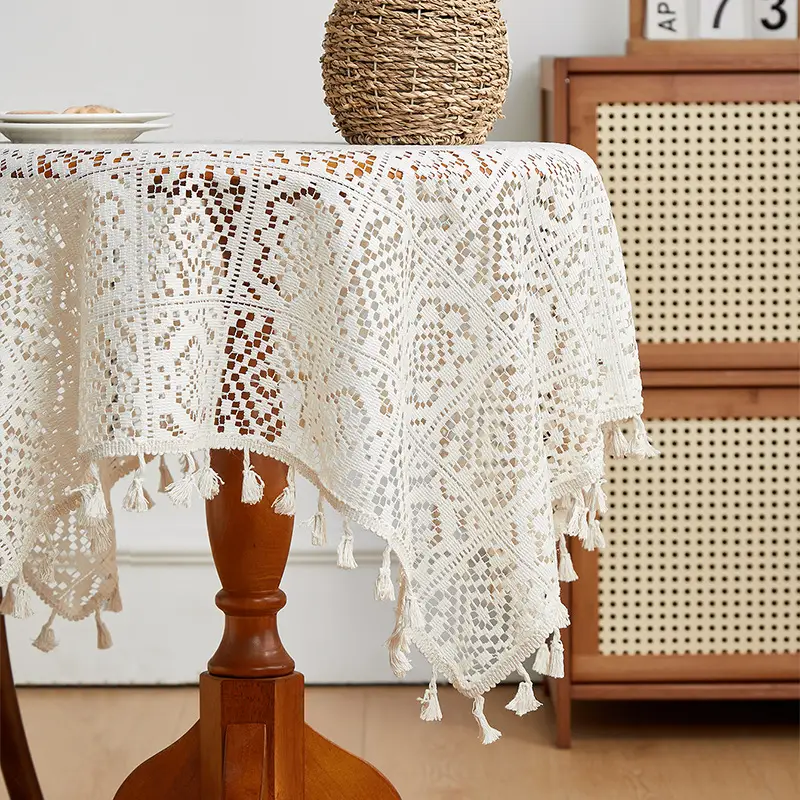 American Style Vintage Pastoral Hollow Crochet Tablecloth Rectangular Round Dining Table Coffee Table Tablecloth Cabinet Cover Towel Household — feature 6
