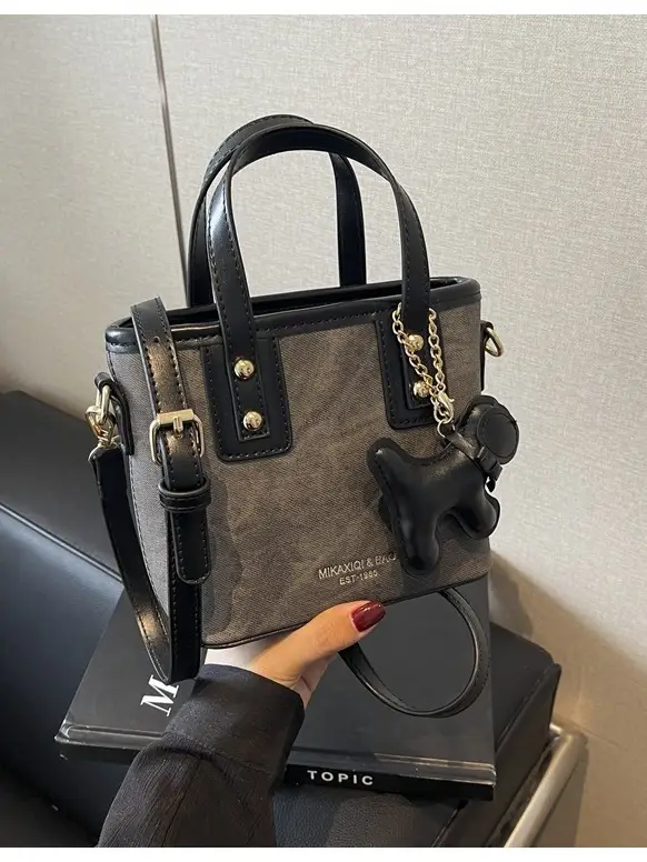 Cross-Border Women's Bucket Bag 2026 Grey Black Gold Chain - Image 7