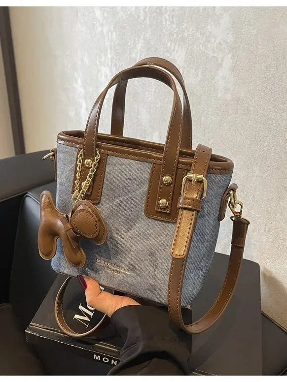 Cross-Border Women's Bucket Bag 2026 Grey Black Gold Chain - Image 8