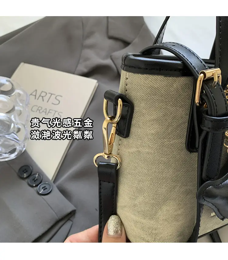 Cross-Border Women's Bucket Bag 2026 Grey Black Gold Chain — feature 6