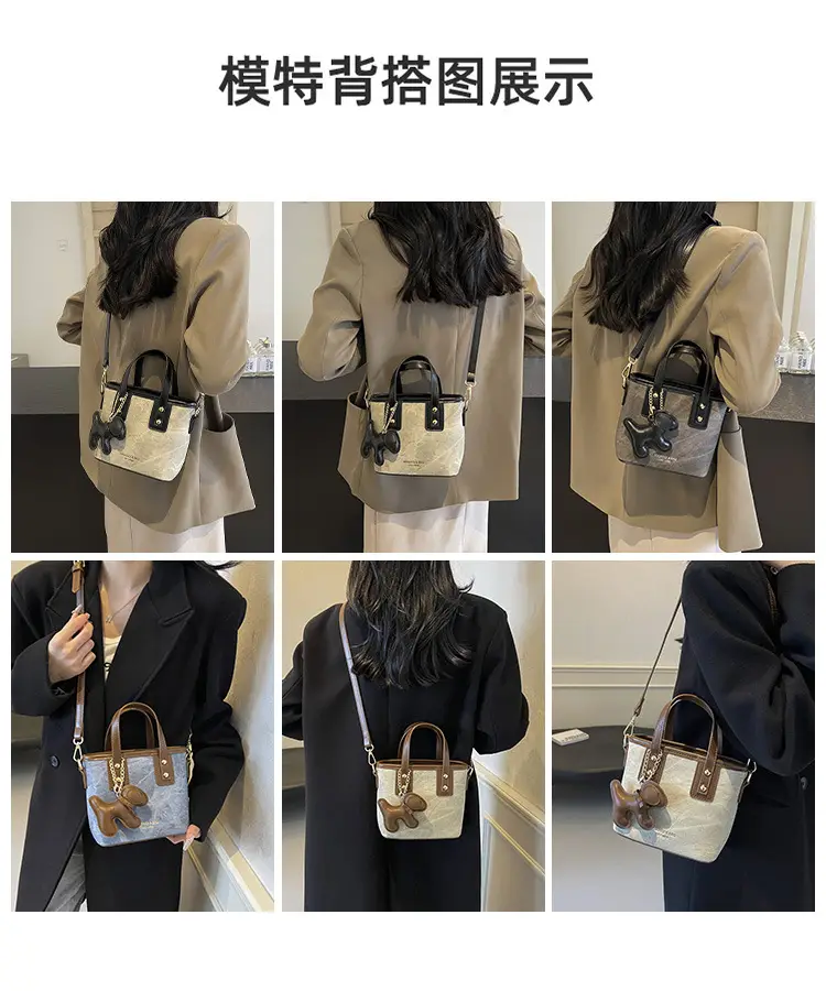 Cross-Border Women's Bucket Bag 2026 Grey Black Gold Chain — feature 8