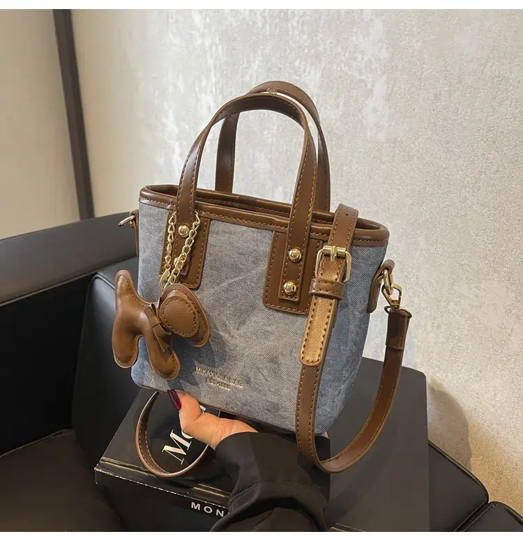 Cross-Border Women's Bucket Bag 2026 Grey Black Gold Chain - Image 2