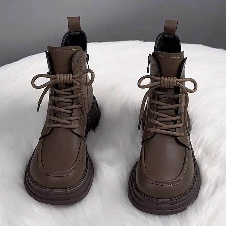 Women's Brown Fleece-Lined Warm Boots 2025