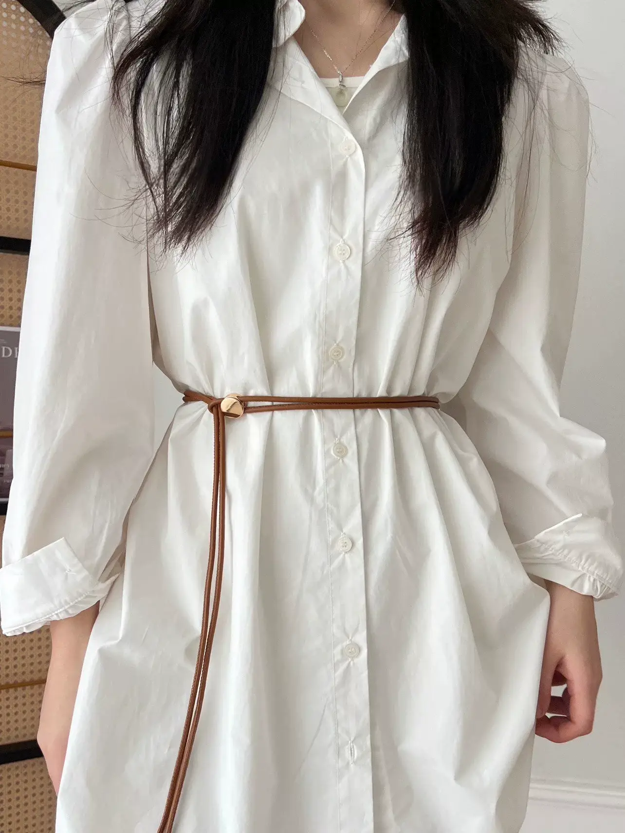 Women's White Leather Belted Summer Shirt Belt — feature 20