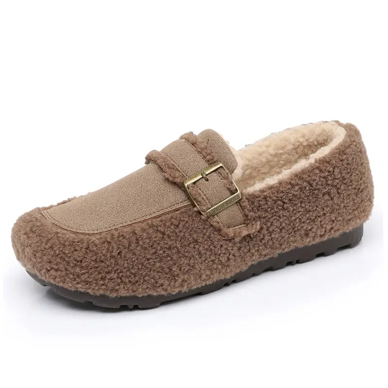 Autumn and Winter New Style Furry Shoes for Women, Flat-Soled Velvet Warm Loafers, Casual Slip-On Cotton Shoes for Women - Image 7