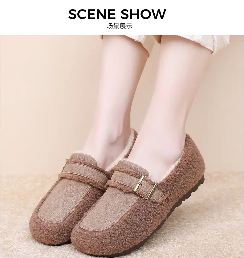 Autumn and Winter New Style Furry Shoes for Women, Flat-Soled Velvet Warm Loafers, Casual Slip-On Cotton Shoes for Women — feature 13