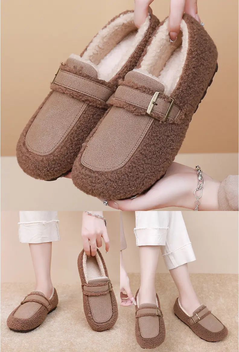 Autumn and Winter New Style Furry Shoes for Women, Flat-Soled Velvet Warm Loafers, Casual Slip-On Cotton Shoes for Women — feature 14