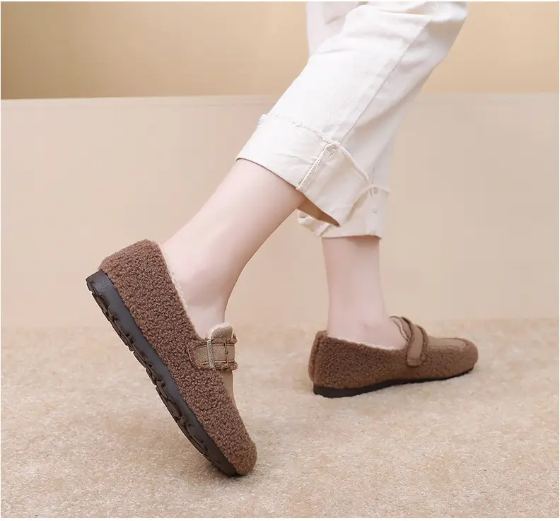 Autumn and Winter New Style Furry Shoes for Women, Flat-Soled Velvet Warm Loafers, Casual Slip-On Cotton Shoes for Women — feature 19