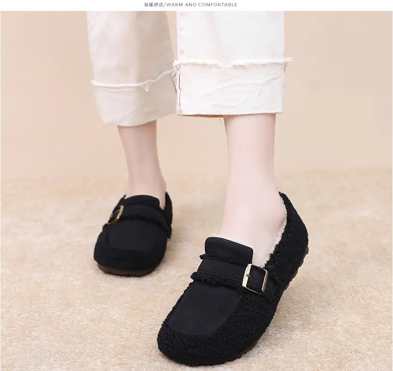 Autumn and Winter New Style Furry Shoes for Women, Flat-Soled Velvet Warm Loafers, Casual Slip-On Cotton Shoes for Women — feature 20