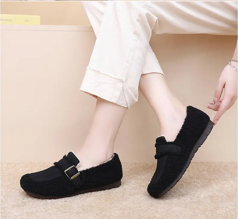 Autumn and Winter New Style Furry Shoes for Women, Flat-Soled Velvet Warm Loafers, Casual Slip-On Cotton Shoes for Women — feature 22