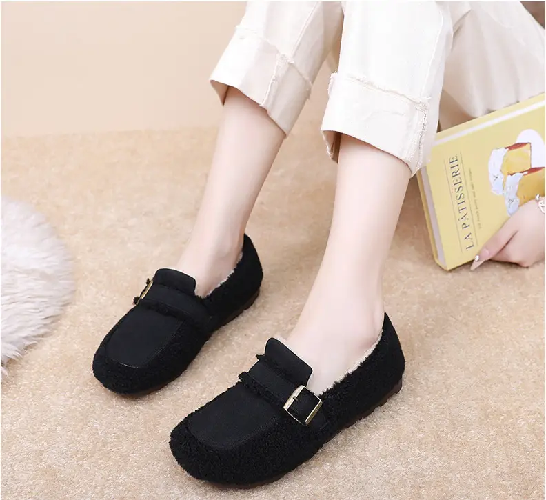 Autumn and Winter New Style Furry Shoes for Women, Flat-Soled Velvet Warm Loafers, Casual Slip-On Cotton Shoes for Women — feature 23