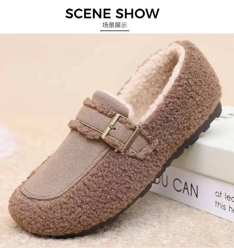 Autumn and Winter New Style Furry Shoes for Women, Flat-Soled Velvet Warm Loafers, Casual Slip-On Cotton Shoes for Women — feature 26