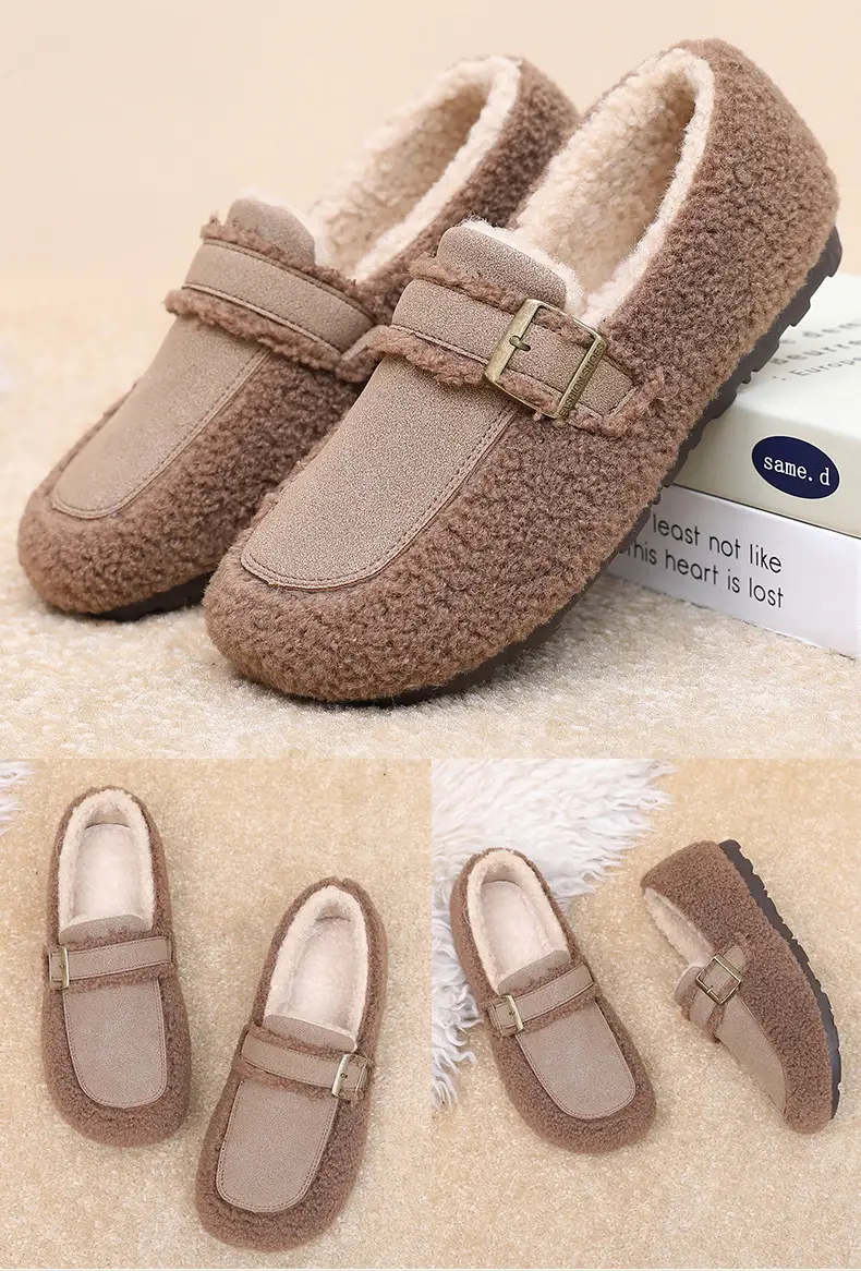 Autumn and Winter New Style Furry Shoes for Women, Flat-Soled Velvet Warm Loafers, Casual Slip-On Cotton Shoes for Women — feature 27