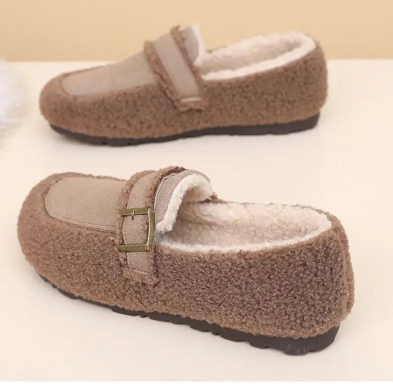 Autumn and Winter New Style Furry Shoes for Women, Flat-Soled Velvet Warm Loafers, Casual Slip-On Cotton Shoes for Women — feature 30