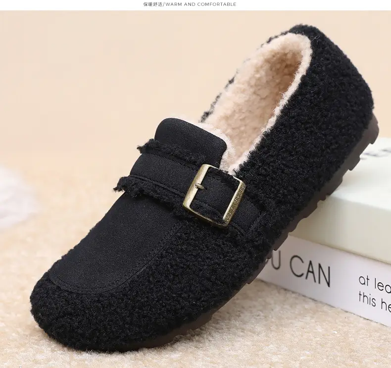 Autumn and Winter New Style Furry Shoes for Women, Flat-Soled Velvet Warm Loafers, Casual Slip-On Cotton Shoes for Women — feature 31