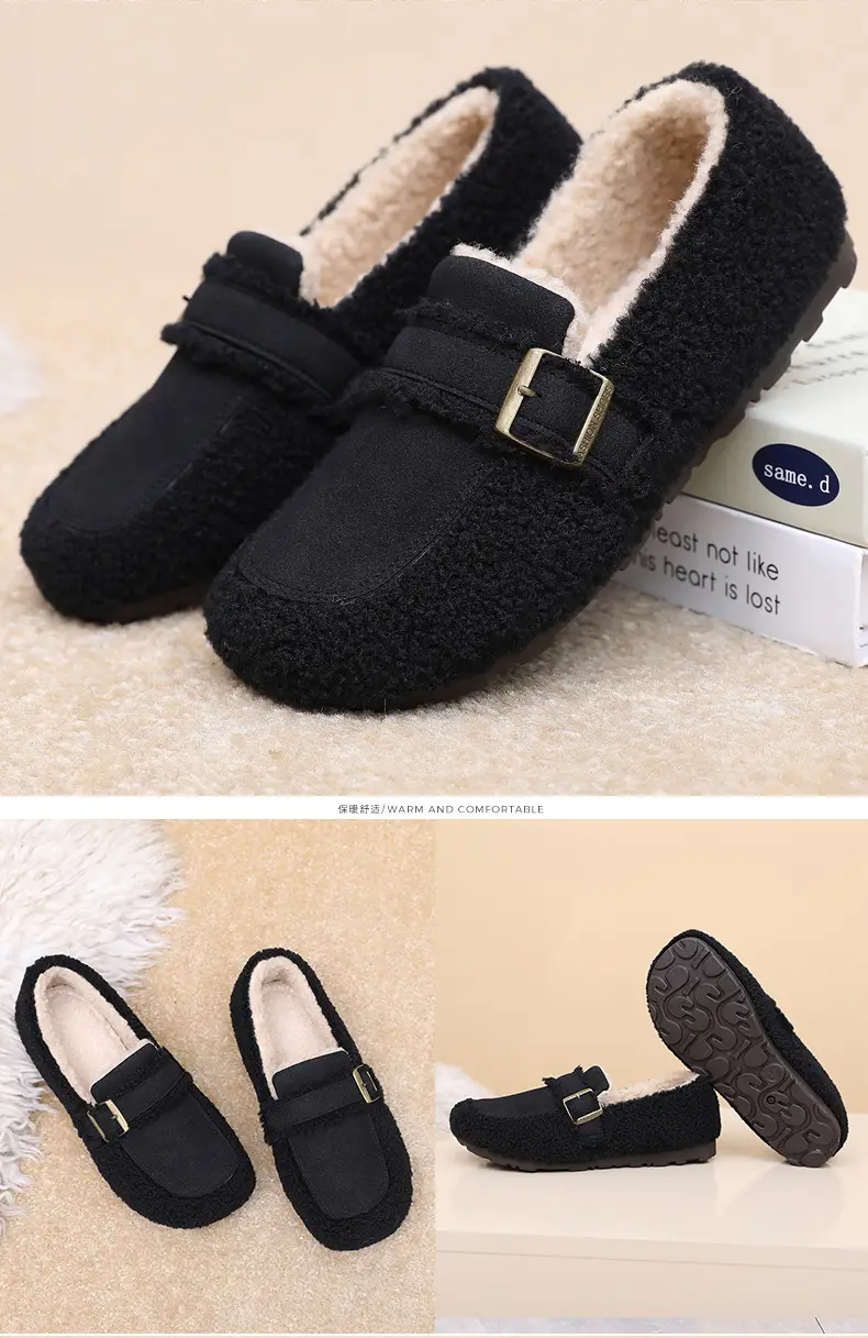 Autumn and Winter New Style Furry Shoes for Women, Flat-Soled Velvet Warm Loafers, Casual Slip-On Cotton Shoes for Women — feature 32