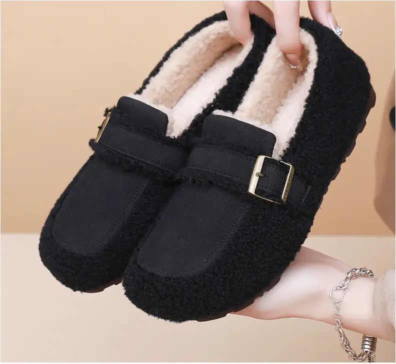 Autumn and Winter New Style Furry Shoes for Women, Flat-Soled Velvet Warm Loafers, Casual Slip-On Cotton Shoes for Women — feature 33