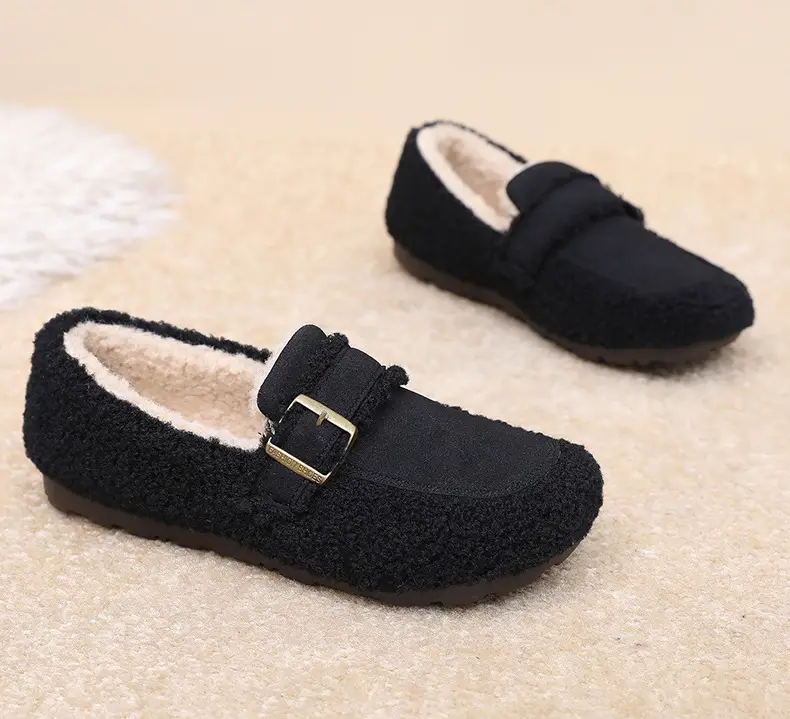 Autumn and Winter New Style Furry Shoes for Women, Flat-Soled Velvet Warm Loafers, Casual Slip-On Cotton Shoes for Women — feature 34
