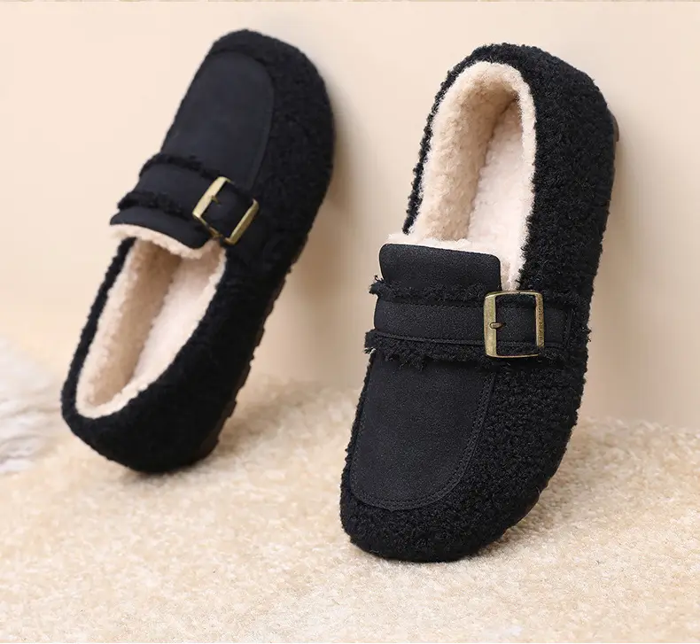 Autumn and Winter New Style Furry Shoes for Women, Flat-Soled Velvet Warm Loafers, Casual Slip-On Cotton Shoes for Women — feature 35