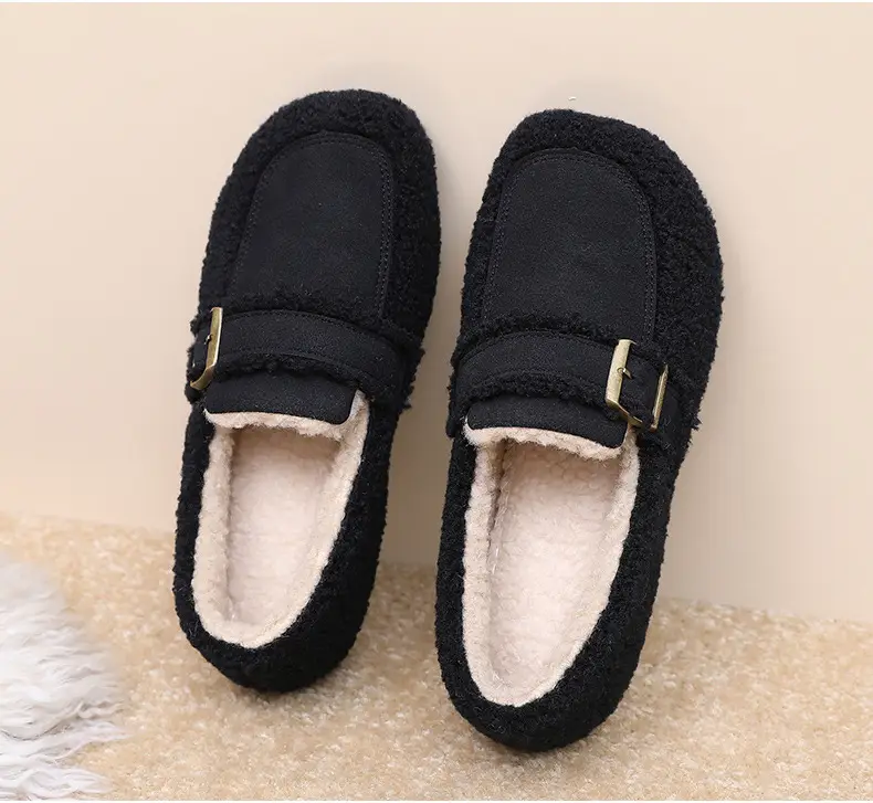 Autumn and Winter New Style Furry Shoes for Women, Flat-Soled Velvet Warm Loafers, Casual Slip-On Cotton Shoes for Women — feature 36