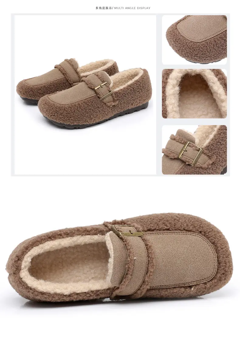 Autumn and Winter New Style Furry Shoes for Women, Flat-Soled Velvet Warm Loafers, Casual Slip-On Cotton Shoes for Women — feature 38