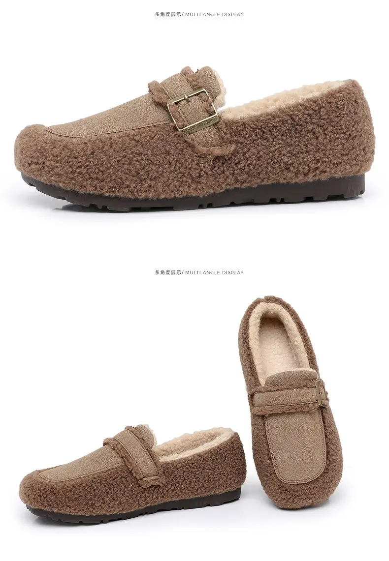 Autumn and Winter New Style Furry Shoes for Women, Flat-Soled Velvet Warm Loafers, Casual Slip-On Cotton Shoes for Women — feature 39