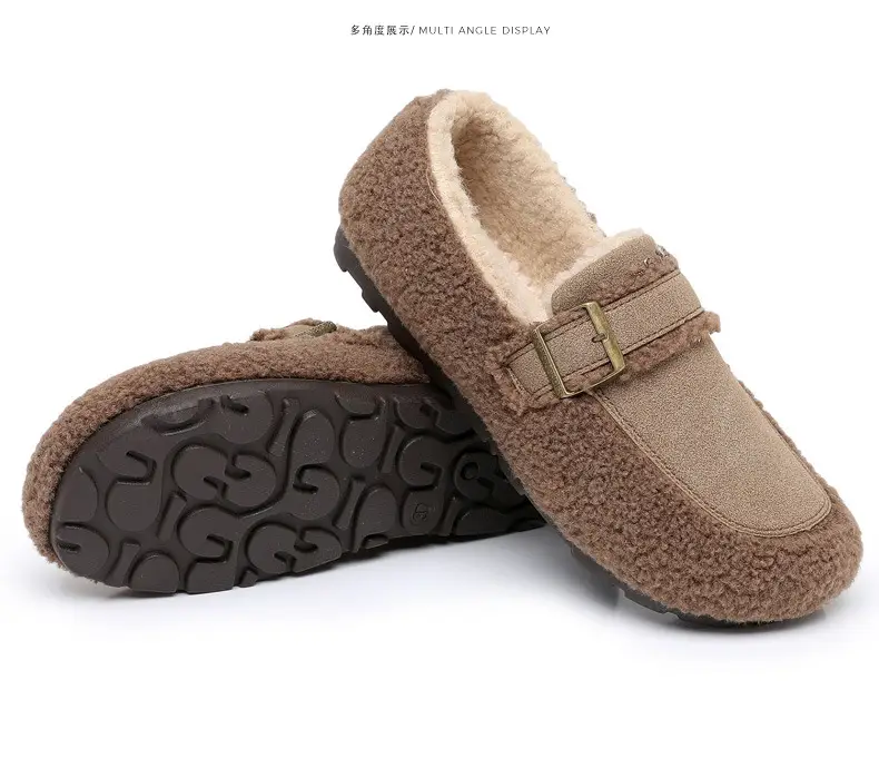 Autumn and Winter New Style Furry Shoes for Women, Flat-Soled Velvet Warm Loafers, Casual Slip-On Cotton Shoes for Women — feature 40