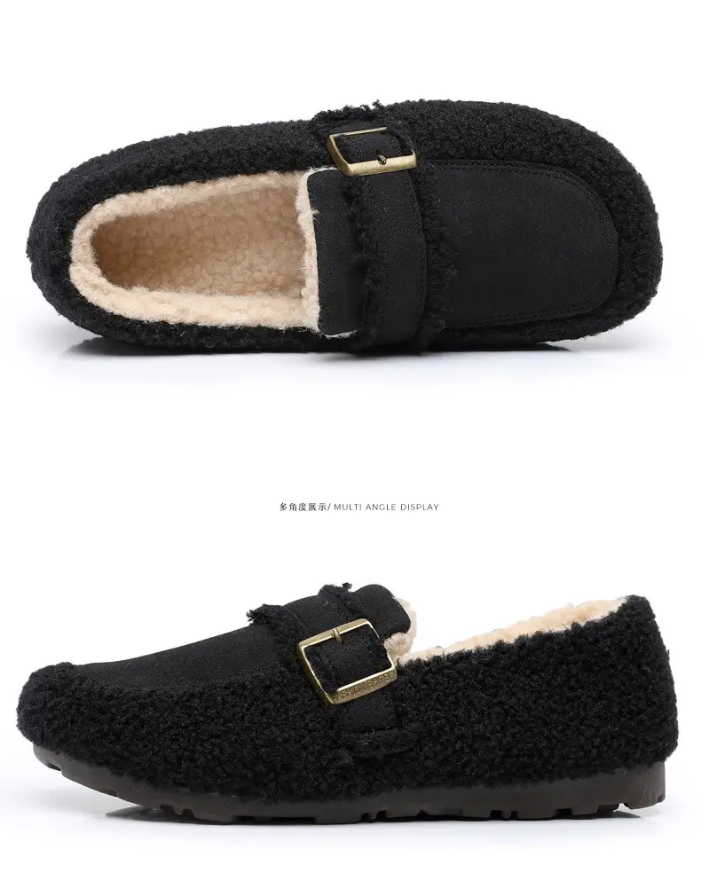 Autumn and Winter New Style Furry Shoes for Women, Flat-Soled Velvet Warm Loafers, Casual Slip-On Cotton Shoes for Women — feature 42