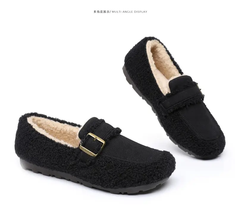 Autumn and Winter New Style Furry Shoes for Women, Flat-Soled Velvet Warm Loafers, Casual Slip-On Cotton Shoes for Women — feature 43