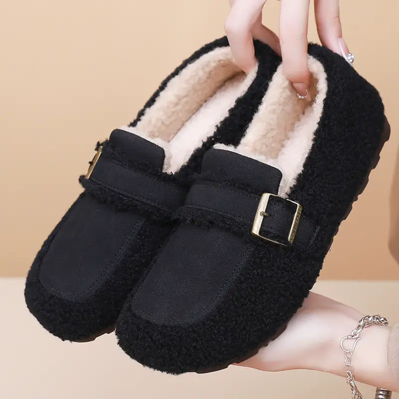 Autumn and Winter New Style Furry Shoes for Women, Flat-Soled Velvet Warm Loafers, Casual Slip-On Cotton Shoes for Women - Image 2