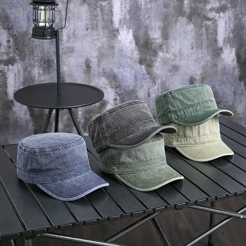 Men's Grey Washed Metal Logo Cap Windproof Winter