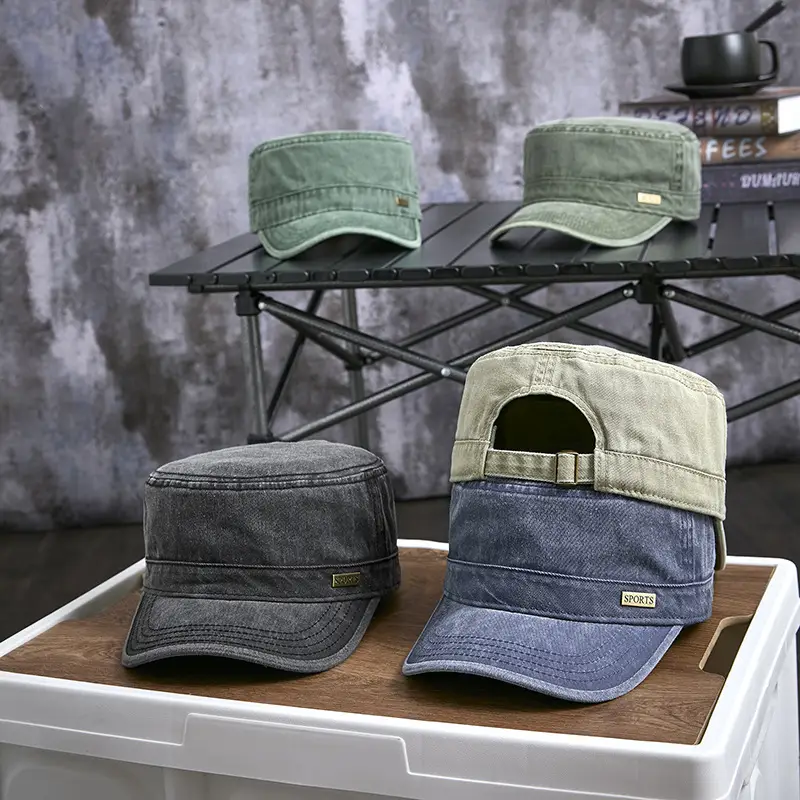 Men's Grey Washed Metal Logo Cap Windproof Winter