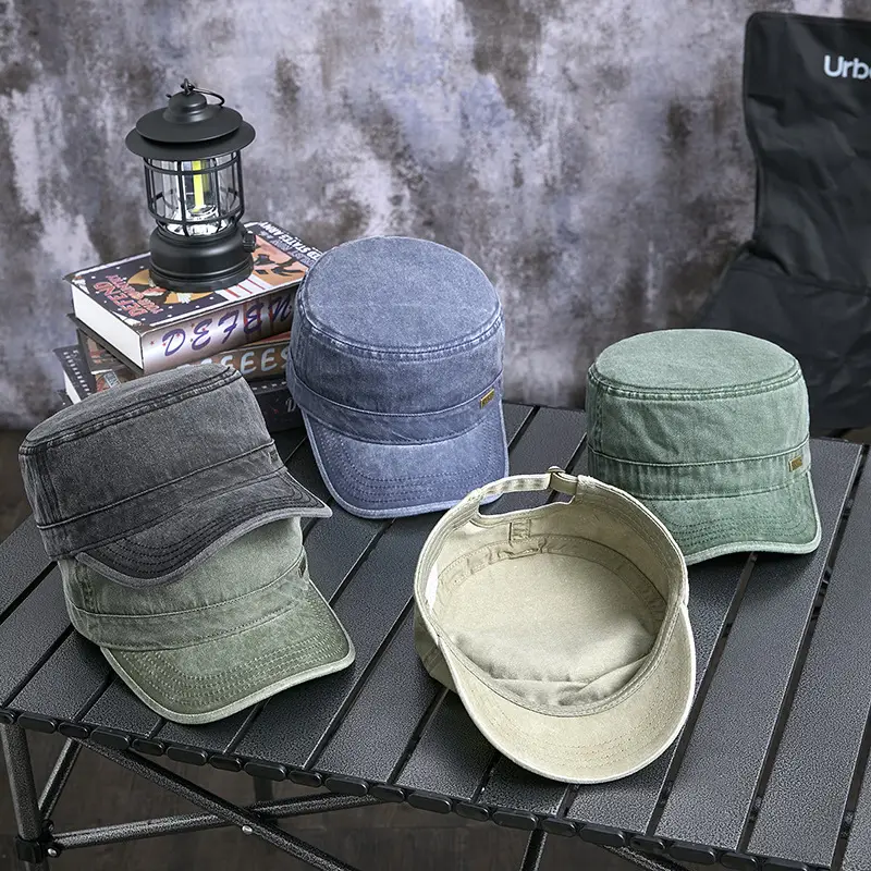 Men's Grey Washed Metal Logo Cap Windproof Winter