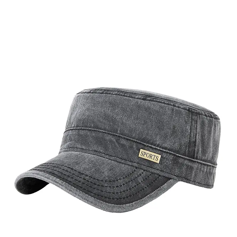 Men's Grey Washed Metal Logo Cap Windproof Winter