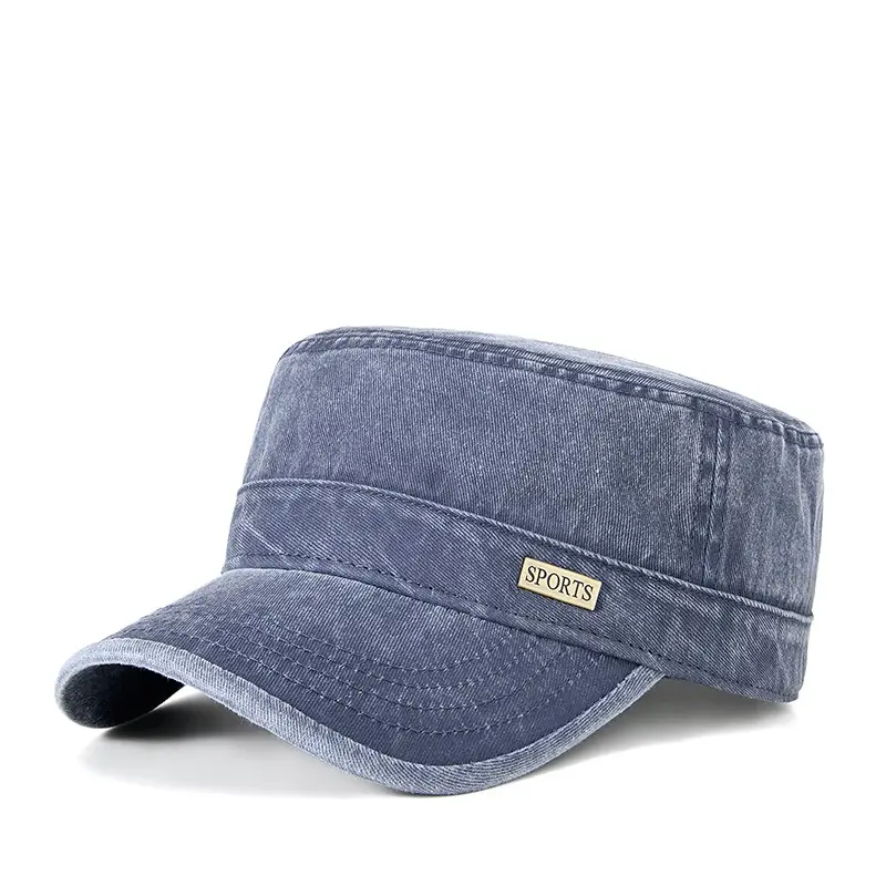 Men's Grey Washed Metal Logo Cap Windproof Winter