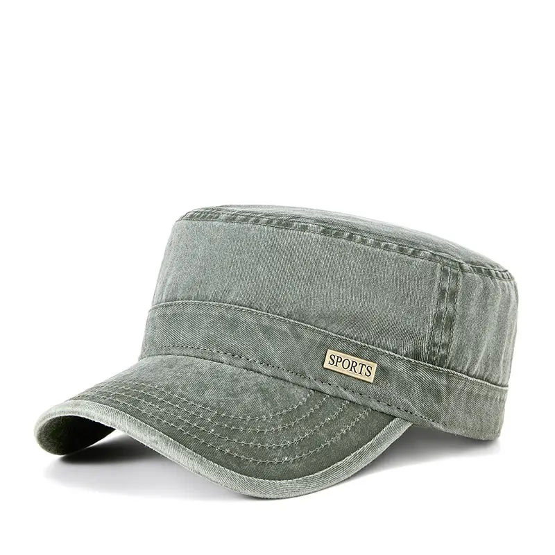 Men's Grey Washed Metal Logo Cap Windproof Winter