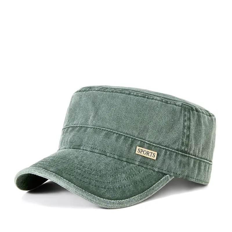 Men's Grey Washed Metal Logo Cap Windproof Winter
