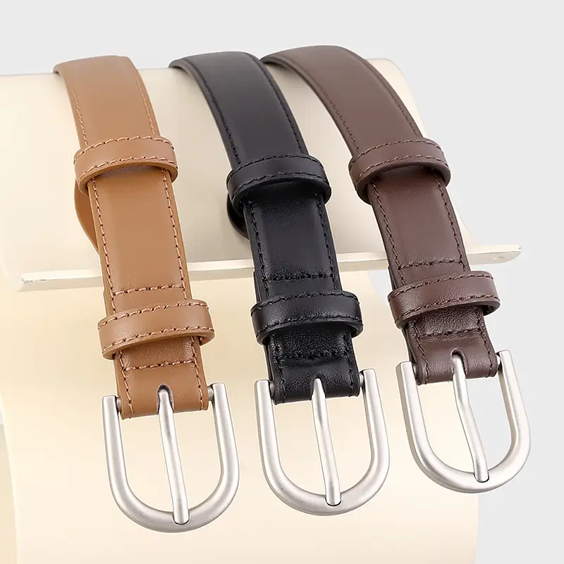 2024 Genuine Leather Women's Belt Silver Buckle - Image 5
